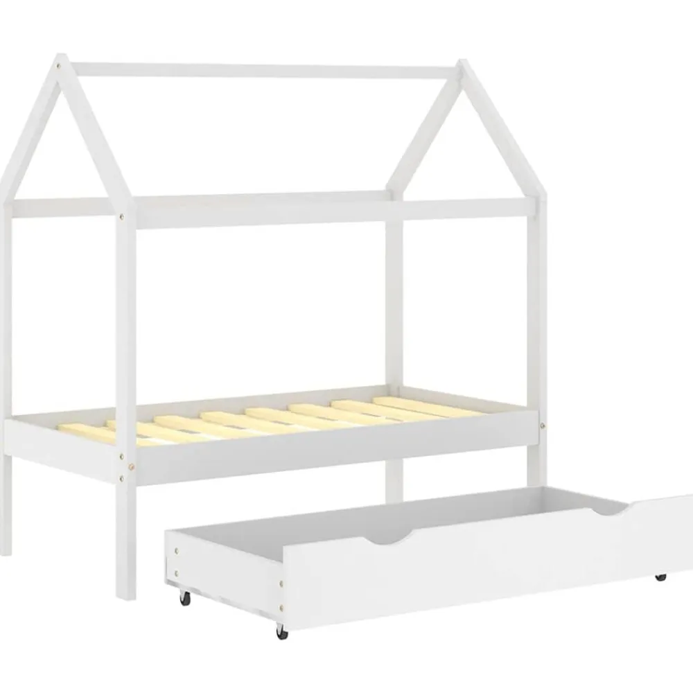 vidaXL Estructura de cama infantil y cajón madera pino blanca 70x140cm Blanco Online