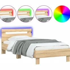 vidaXL Camas Y Accesorios-Estructura de cama cabecero luces LED 90x200 cm