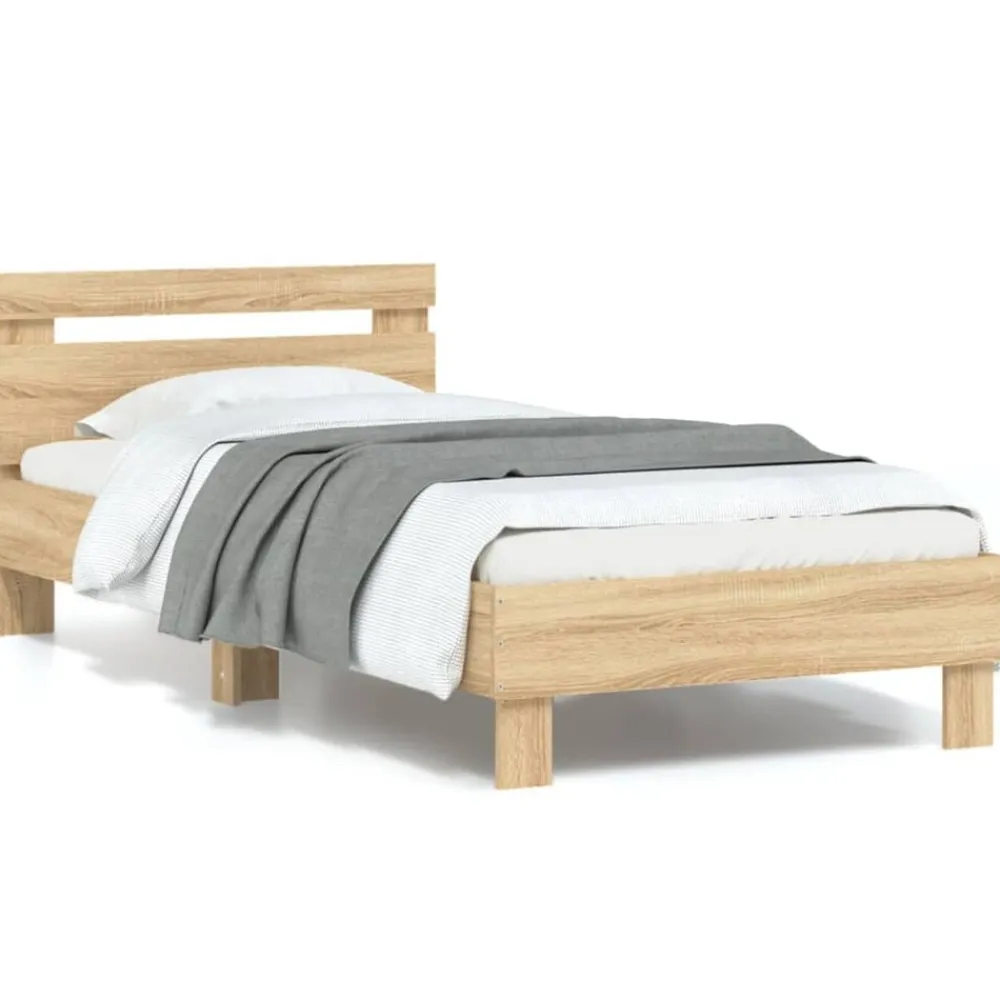 vidaXL Camas Y Accesorios-Estructura de cama cabecero luces LED 90x200 cm