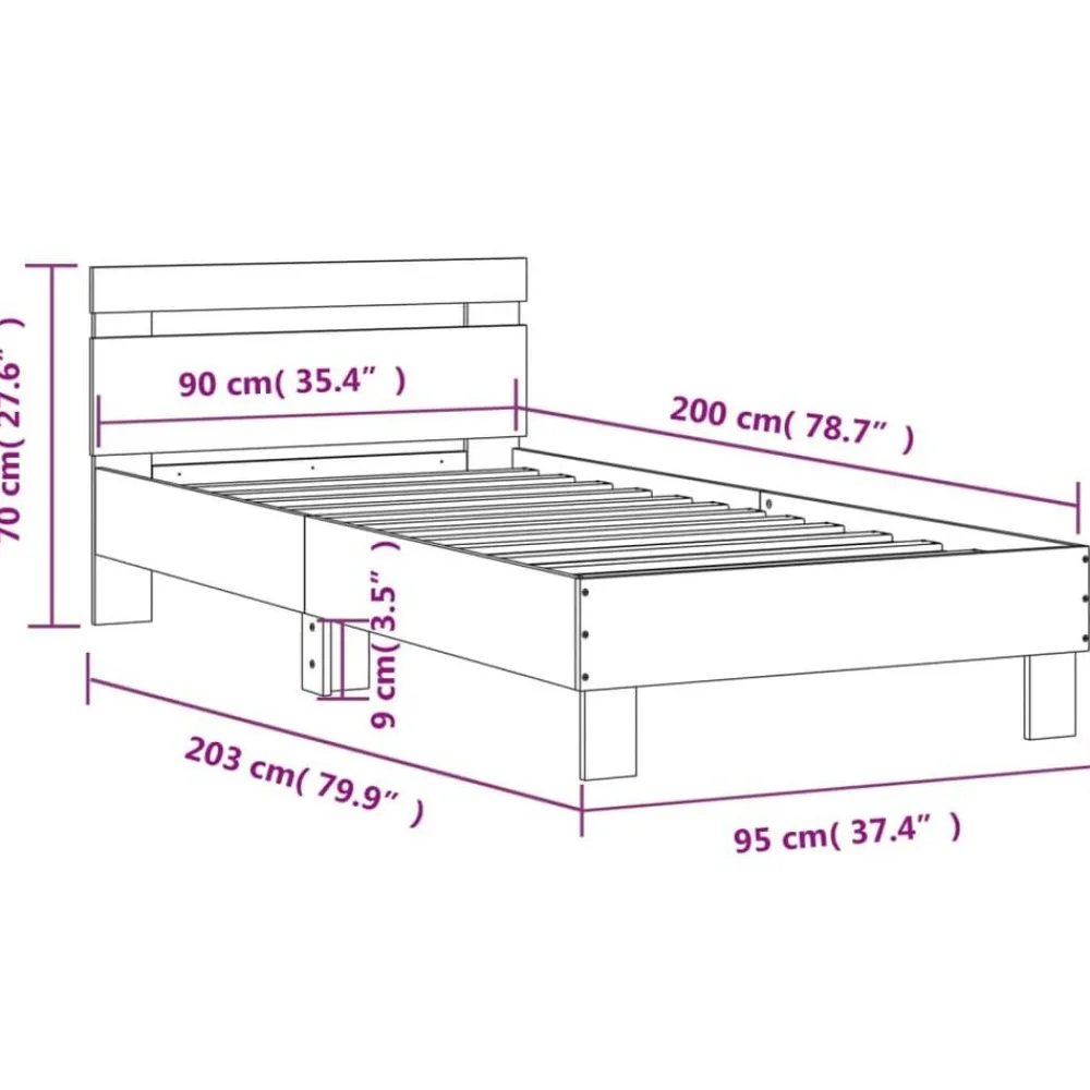 vidaXL Camas Y Accesorios-Estructura de cama cabecero luces LED 90x200 cm