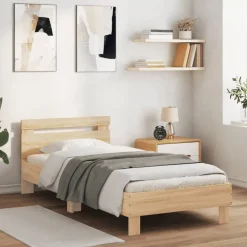 vidaXL Camas Y Accesorios-Estructura de cama cabecero luces LED 90x200 cm