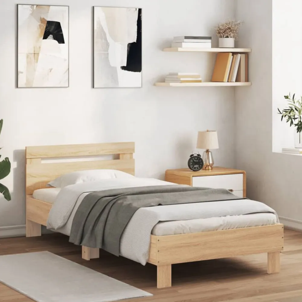vidaXL Camas Y Accesorios-Estructura de cama cabecero luces LED 90x200 cm