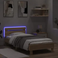 vidaXL Camas Y Accesorios-Estructura de cama cabecero luces LED 90x200 cm