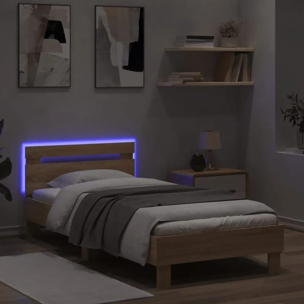 vidaXL Camas Y Accesorios-Estructura de cama cabecero luces LED 90x200 cm
