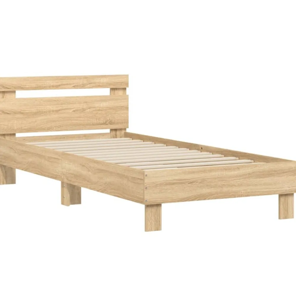 vidaXL Camas Y Accesorios-Estructura de cama cabecero luces LED 90x200 cm