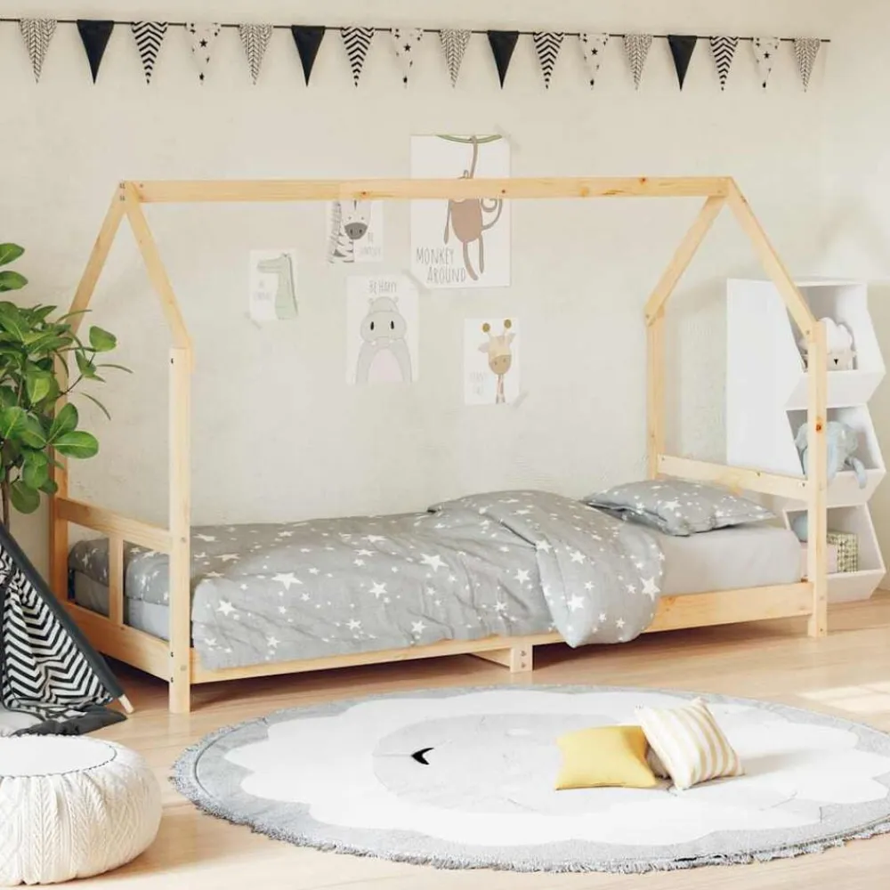 vidaXL Estructura de cama para niños madera maciza de pino 80x200 cm Natural Clearance