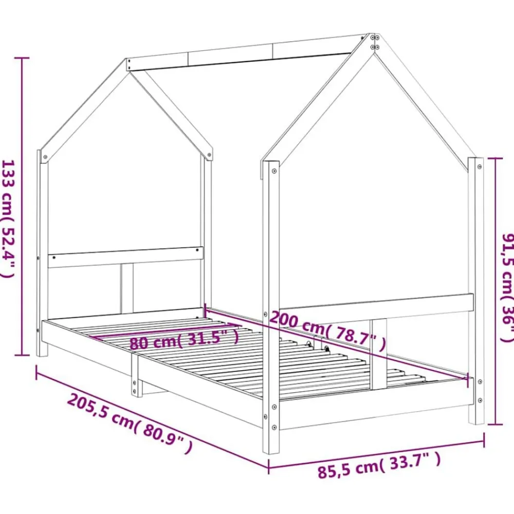 vidaXL Estructura de cama para niños madera maciza de pino 80x200 cm Natural Clearance