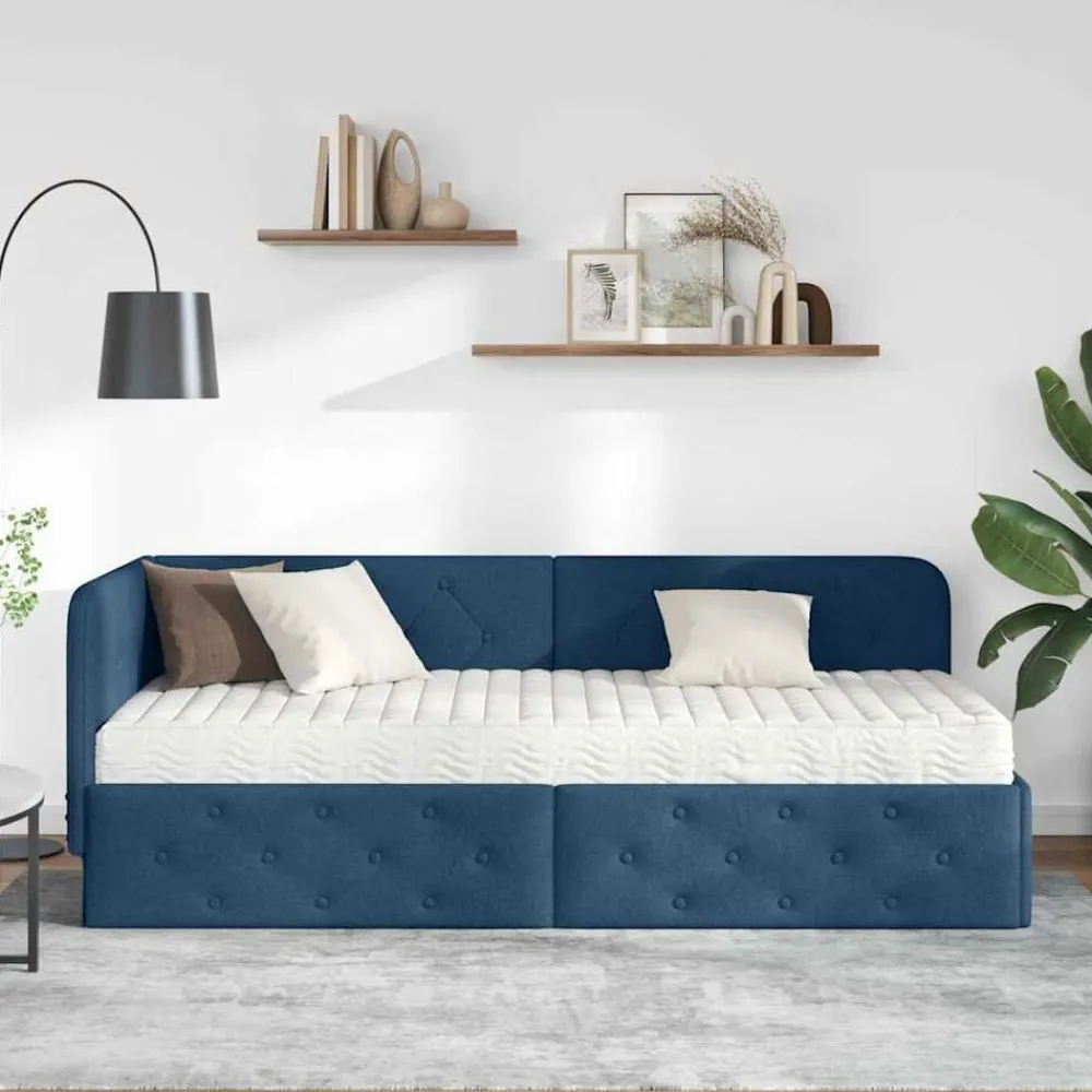 vidaXL Estructura de cama en esquina 80 x 200 cm tela Azul Outlet