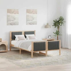 vidaXL Estructura de cama Negro y gris oscuro 120 x 200 cm Natural y gris oscuro Online