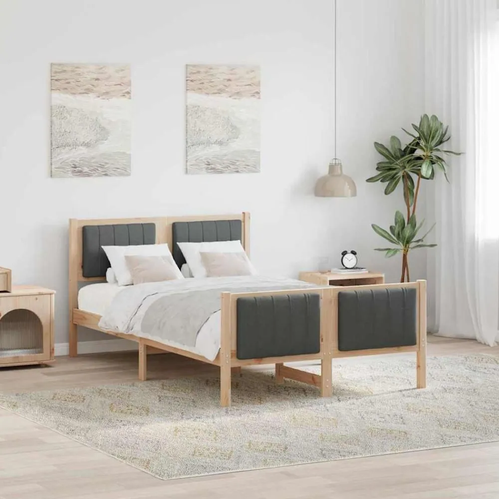 vidaXL Estructura de cama Negro y gris oscuro 120 x 200 cm Natural y gris oscuro Online