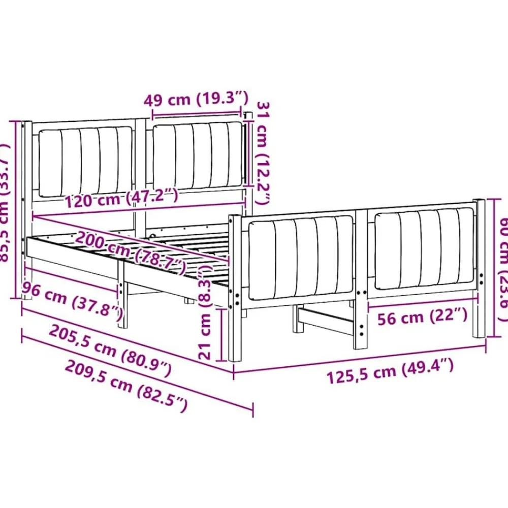vidaXL Estructura de cama Negro y gris oscuro 120 x 200 cm Natural y gris oscuro Online