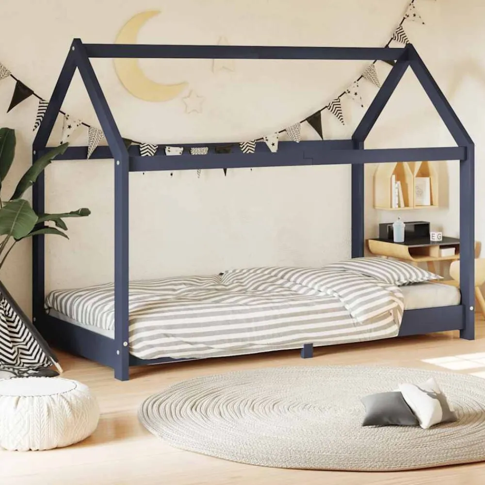 vidaXL Estructura de cama infantil madera maciza pino 70x140 cm Gris
