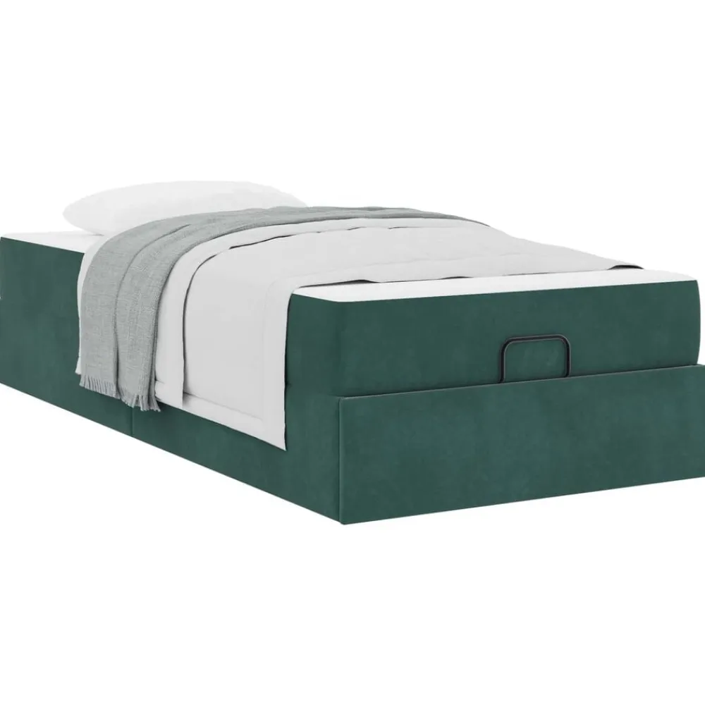 vidaXL Camas Y Accesorios-Estructura de cama con colchón 2 pcs Verde Terciopelo