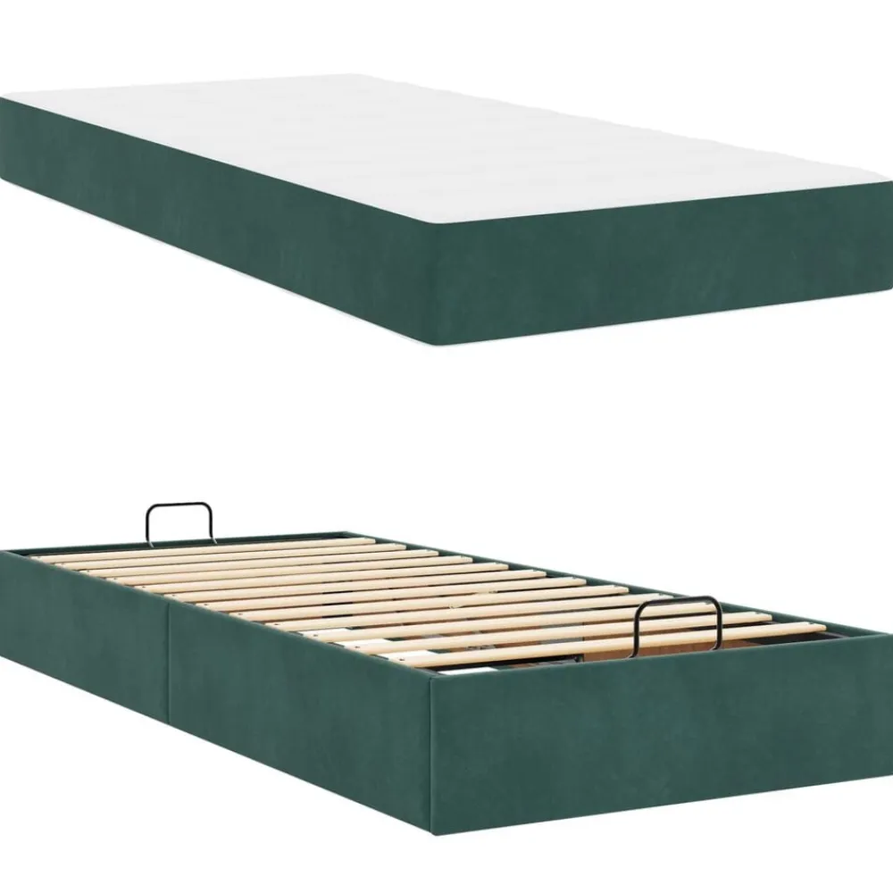 vidaXL Camas Y Accesorios-Estructura de cama con colchón 2 pcs Verde Terciopelo