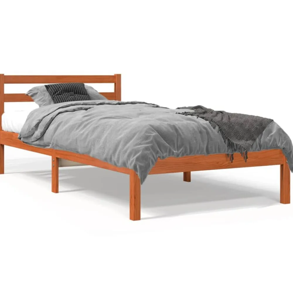 vidaXL Estructura de cama sin colchón madera maciza marrón 75x190 cm Marrón cera Sale