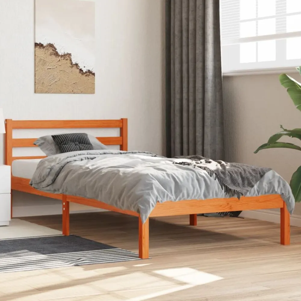 vidaXL Estructura de cama sin colchón madera maciza marrón 75x190 cm Marrón cera Sale