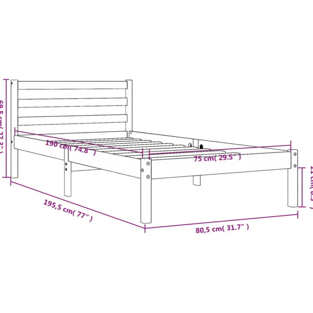 vidaXL Estructura de cama sin colchón madera maciza marrón 75x190 cm Marrón cera Sale