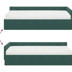 vidaXL Estructura de Cama Esquina con Colchón 2 pcs Verde Terciopelo Verde oscuro New