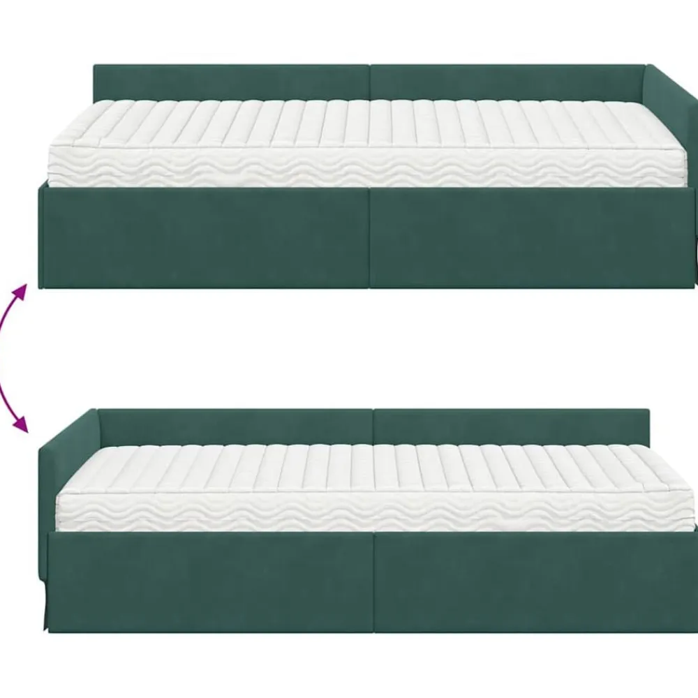 vidaXL Estructura de Cama Esquina con Colchón 2 pcs Verde Terciopelo Verde oscuro New