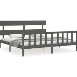 vidaXL Estructura de cama con cabecero madera maciza 200x200 cm Gris Outlet