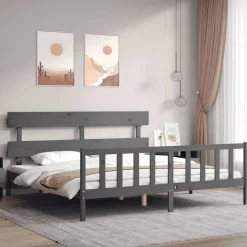 vidaXL Estructura de cama con cabecero madera maciza 200x200 cm Gris Outlet