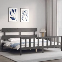 vidaXL Estructura de cama con cabecero madera maciza 200x200 cm Gris Outlet