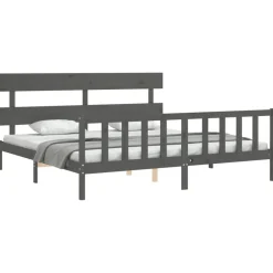 vidaXL Estructura de cama con cabecero madera maciza 200x200 cm Gris Outlet