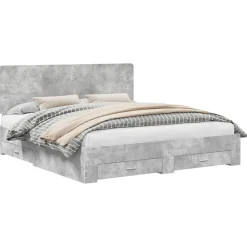 vidaXL Conjuntos De Muebles-Estructura de cama con cabecera Gris Concreto 200 x 200 cm