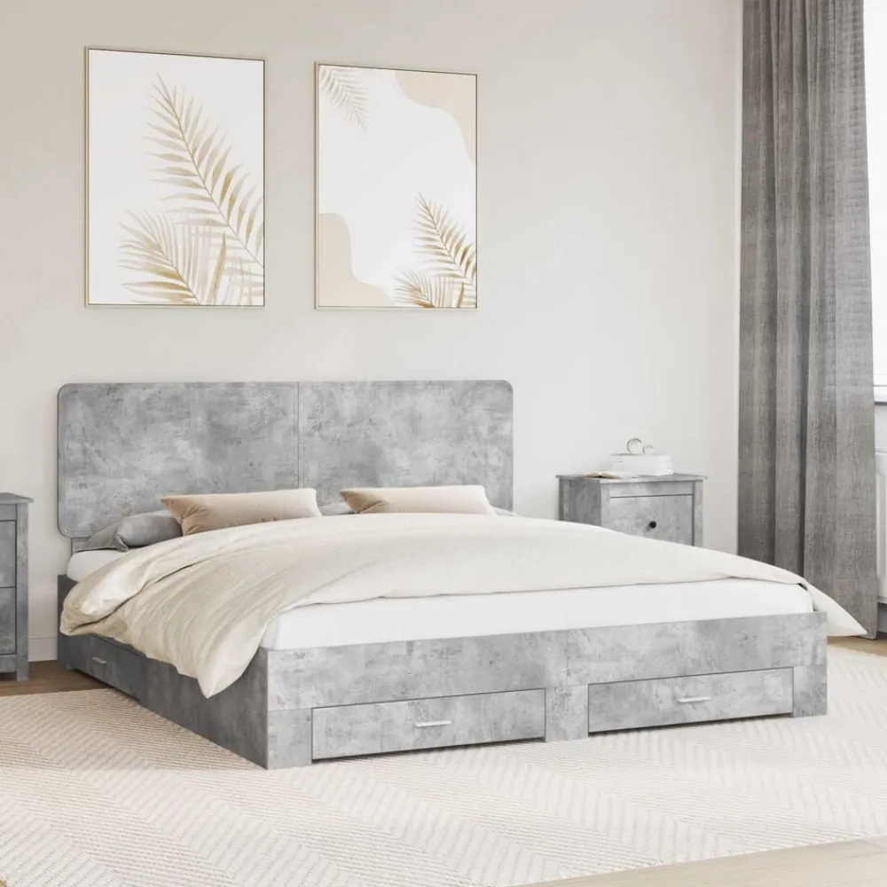 vidaXL Conjuntos De Muebles-Estructura de cama con cabecera Gris Concreto 200 x 200 cm