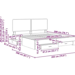 vidaXL Conjuntos De Muebles-Estructura de cama con cabecera Gris Concreto 200 x 200 cm