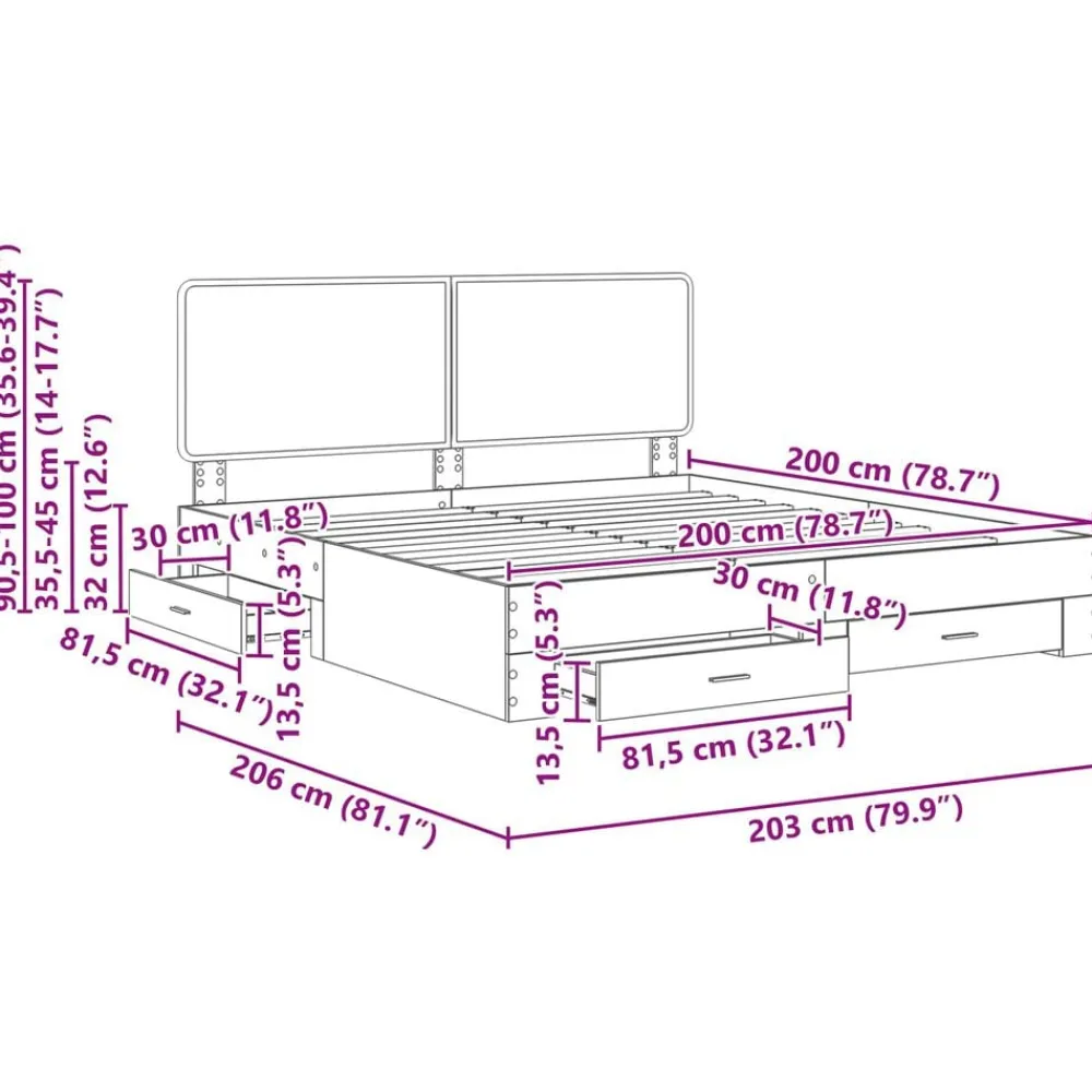 vidaXL Conjuntos De Muebles-Estructura de cama con cabecera Gris Concreto 200 x 200 cm