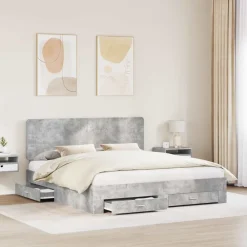 vidaXL Conjuntos De Muebles-Estructura de cama con cabecera Gris Concreto 200 x 200 cm