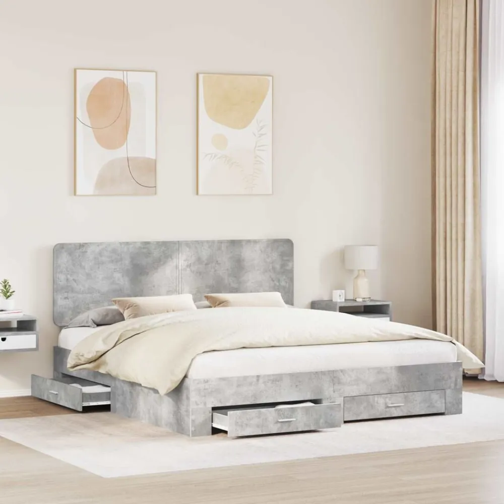 vidaXL Conjuntos De Muebles-Estructura de cama con cabecera Gris Concreto 200 x 200 cm