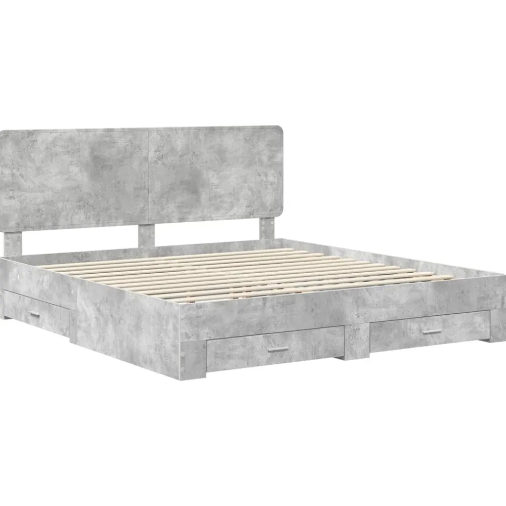 vidaXL Conjuntos De Muebles-Estructura de cama con cabecera Gris Concreto 200 x 200 cm