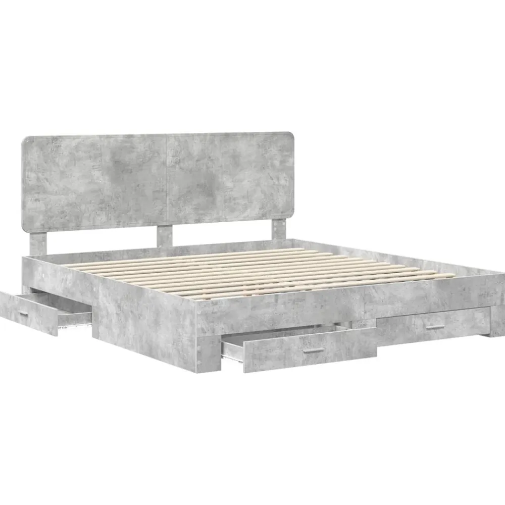vidaXL Conjuntos De Muebles-Estructura de cama con cabecera Gris Concreto 200 x 200 cm