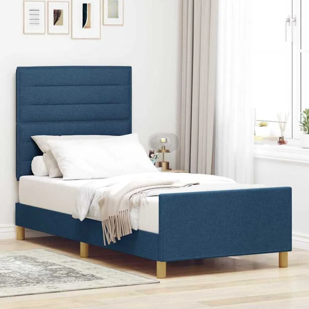 vidaXL Estructura de cama con cabecera 80 x 200 cm tela Azul Clearance