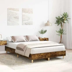 vidaXL Estructura de cama sin colchón madera 120x200 cm Roble ahumado Online