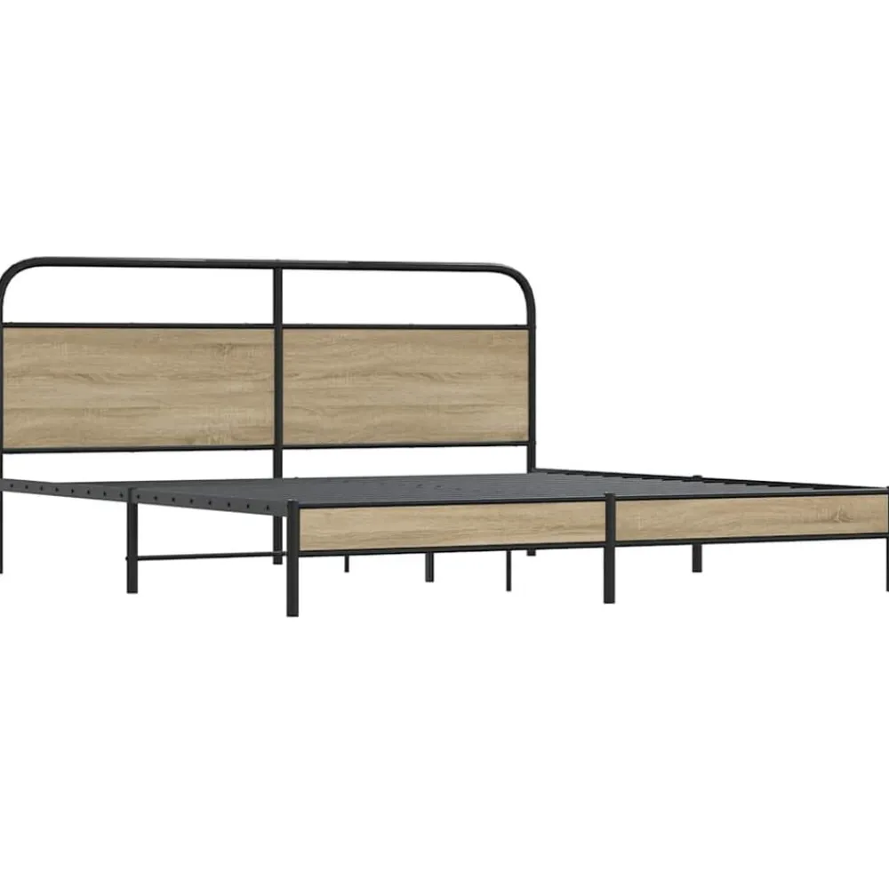 vidaXL Estructura de cama sin colchón metal 180x200 cm Roble ahumado Outlet