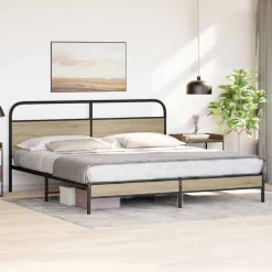 vidaXL Estructura de cama sin colchón metal 180x200 cm Roble ahumado Outlet