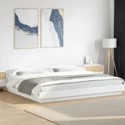 vidaXL Camas Y Accesorios-Estructura de cama madera de ingeniería blanca 200x200 cm