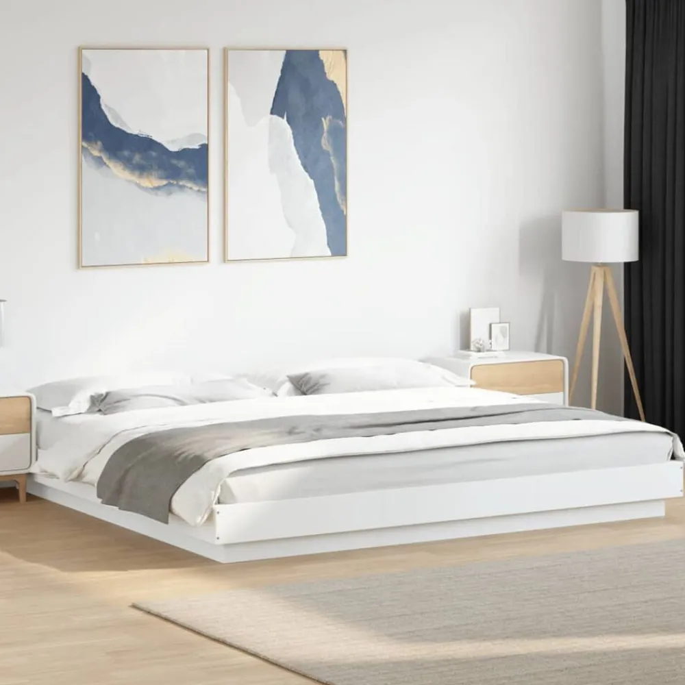 vidaXL Camas Y Accesorios-Estructura de cama madera de ingeniería blanca 200x200 cm