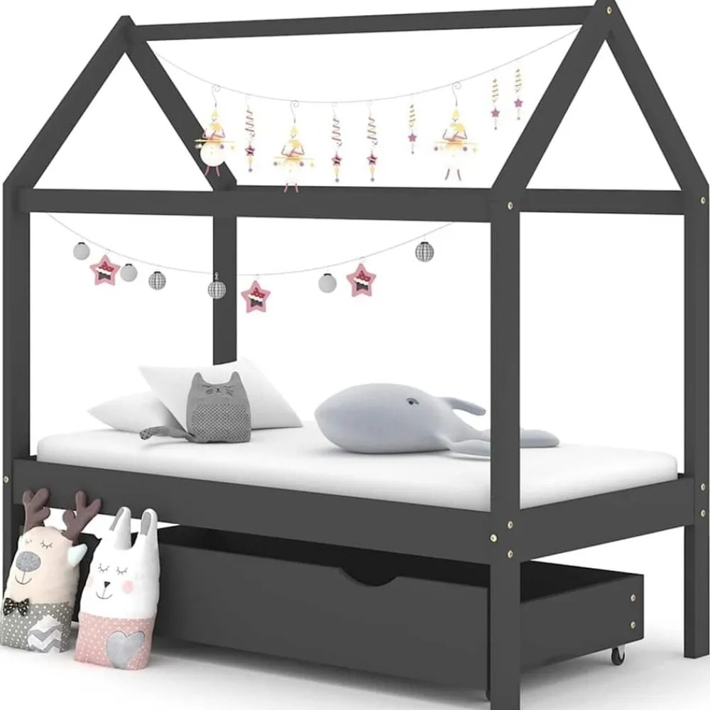 Niños vidaXL Mobiliario Para Bebés Y Niños Pequeños-Estructura de cama infantil y cajón madera pino gris 70x140cm