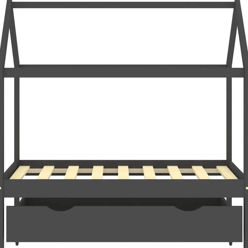 Niños vidaXL Mobiliario Para Bebés Y Niños Pequeños-Estructura de cama infantil y cajón madera pino gris 70x140cm