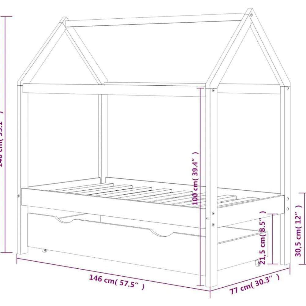 Niños vidaXL Mobiliario Para Bebés Y Niños Pequeños-Estructura de cama infantil y cajón madera pino gris 70x140cm