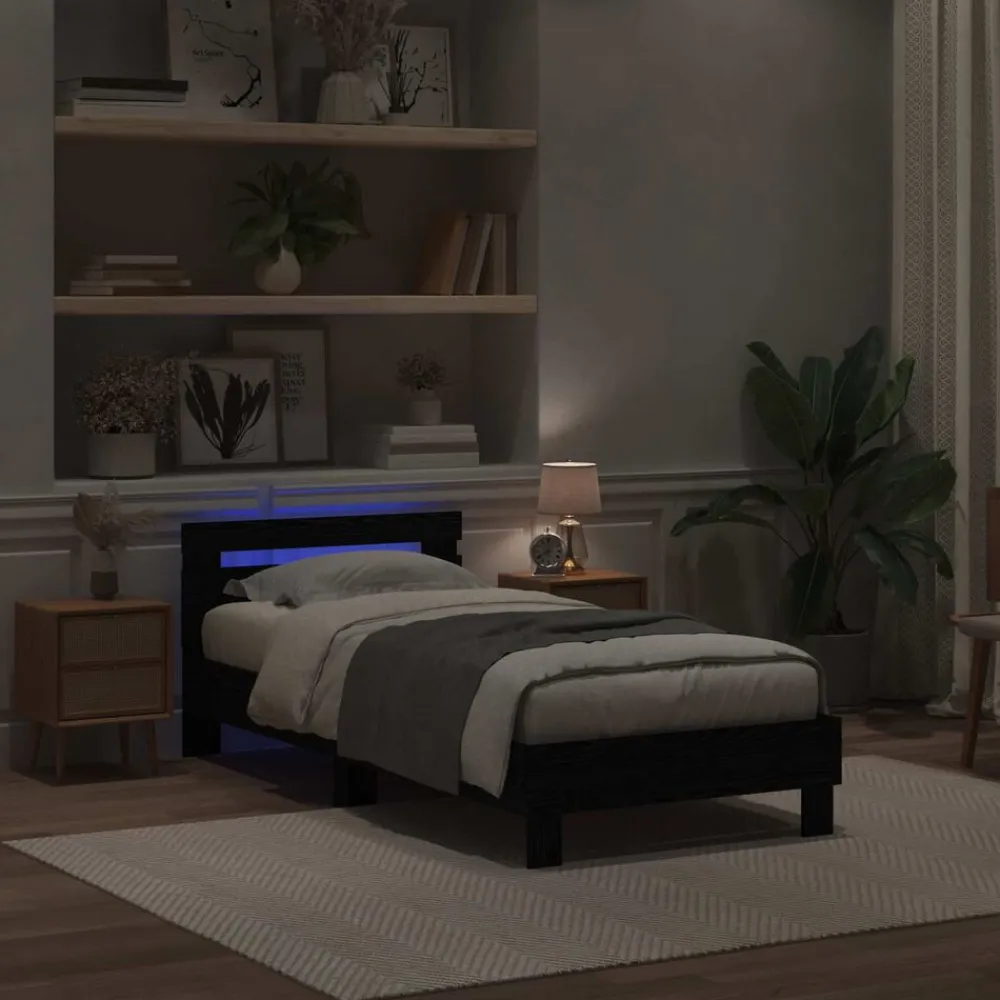 vidaXL Estructura de cama con LED 100 x 200 cm Roble negro Hot