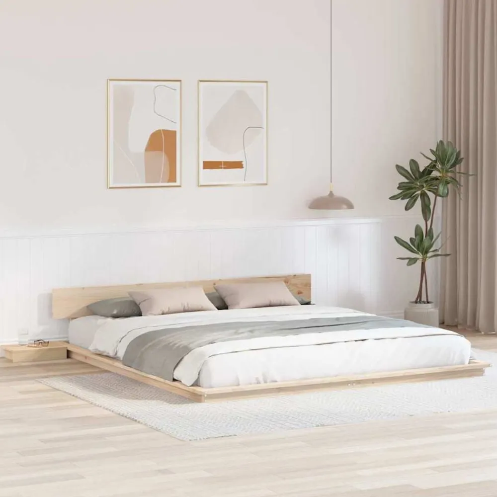 vidaXL Estructura de cama Marrón 200 x 200 cm Madera Natural Discount