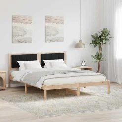 vidaXL Estructura de Cama con Cabecera Tapizada Negro 160 x 200 cm Marr&oacute;n y negro Hot