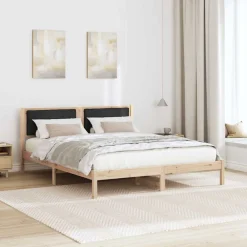 vidaXL Estructura de Cama con Cabecera Tapizada Negro 160 x 200 cm Marr&oacute;n y negro Hot