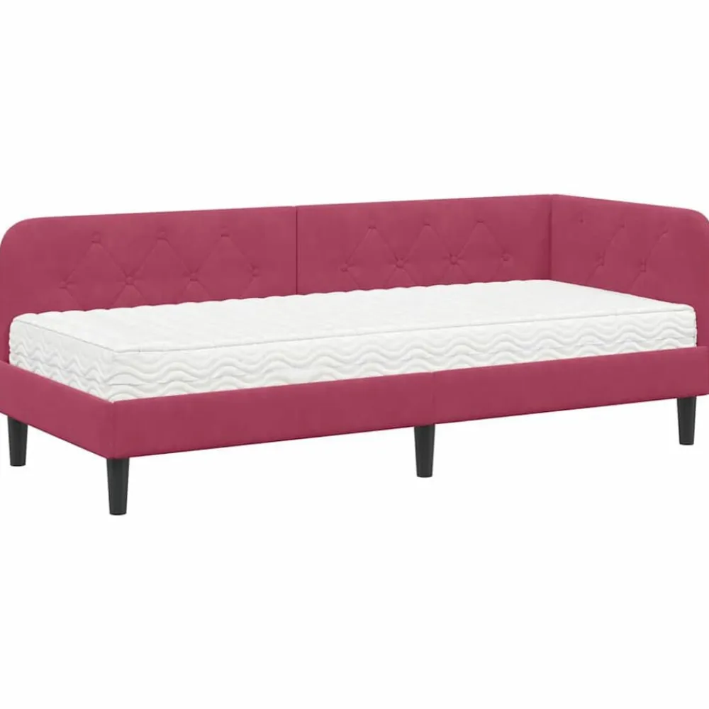 vidaXL Camas Y Accesorios-Estructura de cama en esquina Rojo vino 80 x 200 cm Terciopelo