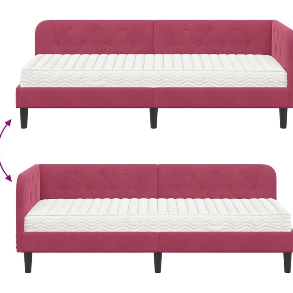 vidaXL Camas Y Accesorios-Estructura de cama en esquina Rojo vino 80 x 200 cm Terciopelo